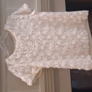 Anthropology Floral Roseetes Textured White Top